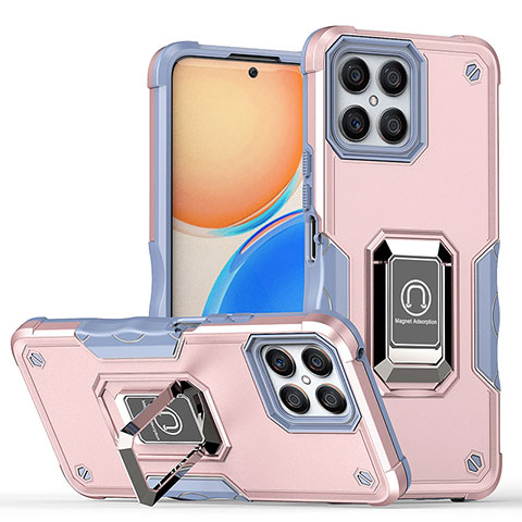 Funda Bumper Silicona y Plastico Mate Carcasa con Magnetico Anillo de dedo Soporte QW1 para Huawei Honor X8 4G Oro Rosa