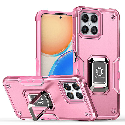 Funda Bumper Silicona y Plastico Mate Carcasa con Magnetico Anillo de dedo Soporte QW1 para Huawei Honor X8 4G Rosa