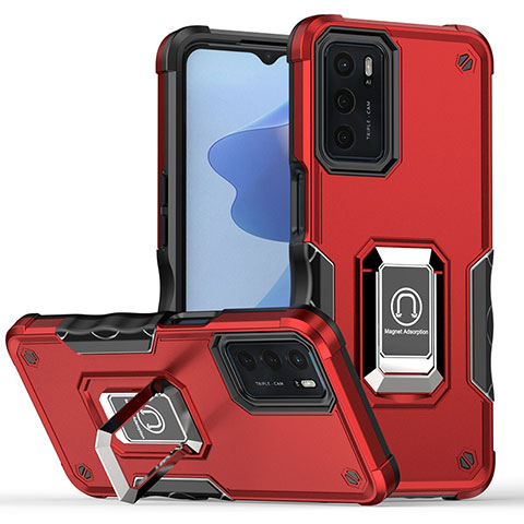 Funda Bumper Silicona y Plastico Mate Carcasa con Magnetico Anillo de dedo Soporte QW1 para Oppo A16 Rojo