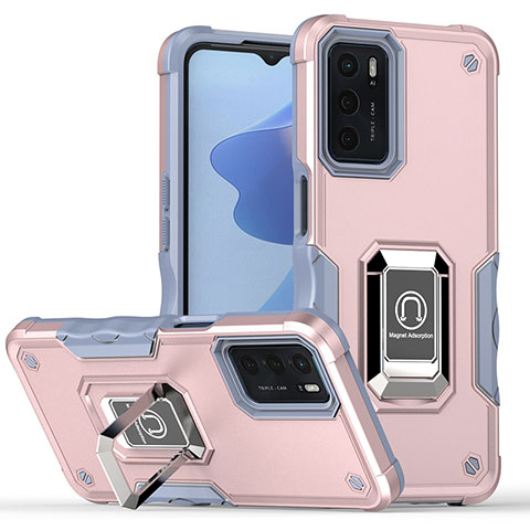 Funda Bumper Silicona y Plastico Mate Carcasa con Magnetico Anillo de dedo Soporte QW1 para Oppo A16s Oro Rosa