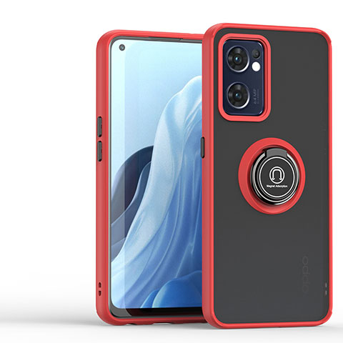 Funda Bumper Silicona y Plastico Mate Carcasa con Magnetico Anillo de dedo Soporte QW1 para Oppo Reno7 5G Rojo