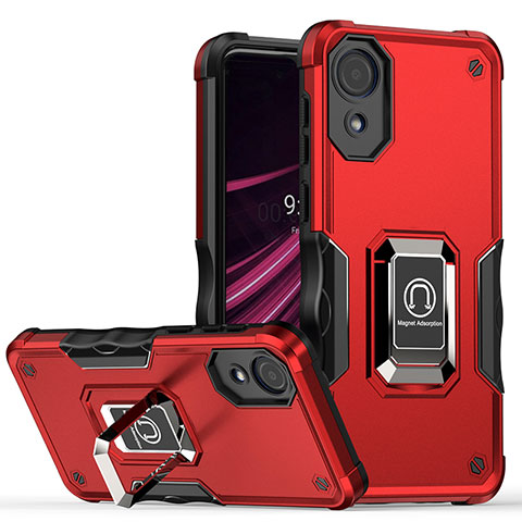 Funda Bumper Silicona y Plastico Mate Carcasa con Magnetico Anillo de dedo Soporte QW1 para Samsung Galaxy A03 Core Rojo