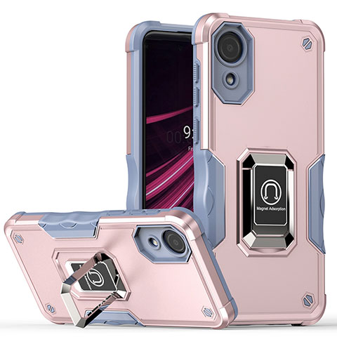 Funda Bumper Silicona y Plastico Mate Carcasa con Magnetico Anillo de dedo Soporte QW1 para Samsung Galaxy A03 Core Rosa