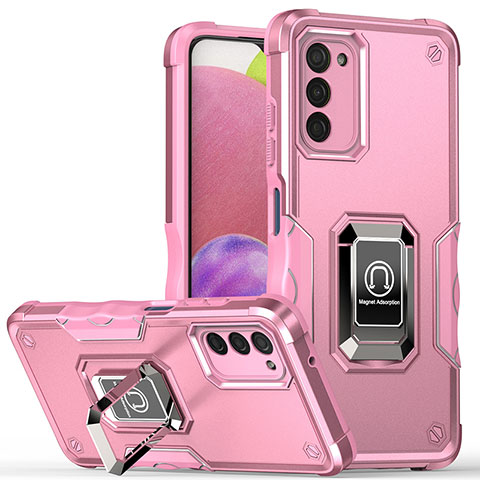 Funda Bumper Silicona y Plastico Mate Carcasa con Magnetico Anillo de dedo Soporte QW1 para Samsung Galaxy A03s Oro Rosa