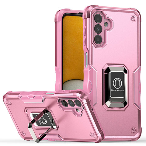 Funda Bumper Silicona y Plastico Mate Carcasa con Magnetico Anillo de dedo Soporte QW1 para Samsung Galaxy A04s Oro Rosa