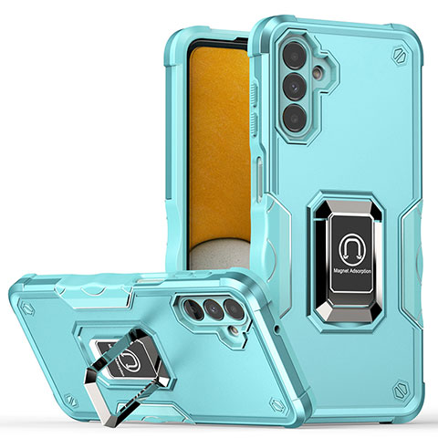 Funda Bumper Silicona y Plastico Mate Carcasa con Magnetico Anillo de dedo Soporte QW1 para Samsung Galaxy A13 5G Azul Claro