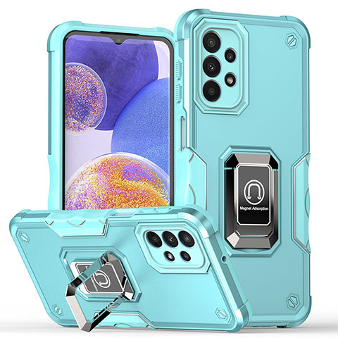 Funda Bumper Silicona y Plastico Mate Carcasa con Magnetico Anillo de dedo Soporte QW1 para Samsung Galaxy A23 4G Azul Claro