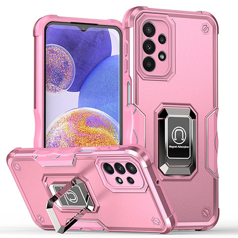 Funda Bumper Silicona y Plastico Mate Carcasa con Magnetico Anillo de dedo Soporte QW1 para Samsung Galaxy A23 5G Oro Rosa