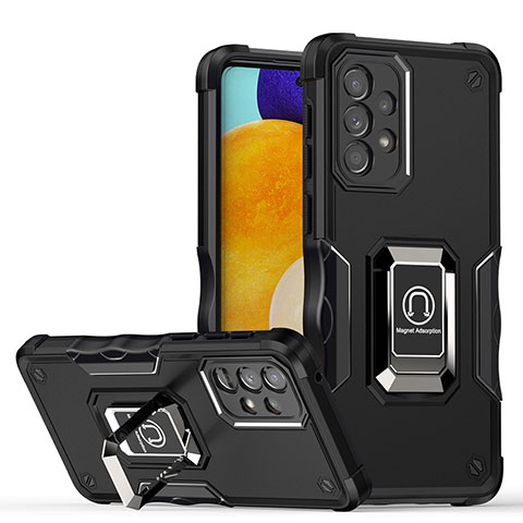 Funda Bumper Silicona y Plastico Mate Carcasa con Magnetico Anillo de dedo Soporte QW1 para Samsung Galaxy A33 5G Negro