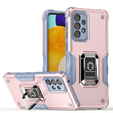 Funda Bumper Silicona y Plastico Mate Carcasa con Magnetico Anillo de dedo Soporte QW1 para Samsung Galaxy A33 5G Rosa