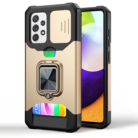 Funda Bumper Silicona y Plastico Mate Carcasa con Magnetico Anillo de dedo Soporte QW1 para Samsung Galaxy A52s 5G Oro