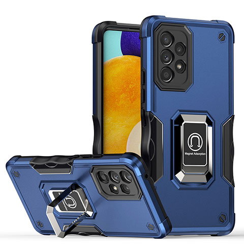 Funda Bumper Silicona y Plastico Mate Carcasa con Magnetico Anillo de dedo Soporte QW1 para Samsung Galaxy A53 5G Azul