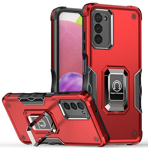 Funda Bumper Silicona y Plastico Mate Carcasa con Magnetico Anillo de dedo Soporte QW1 para Samsung Galaxy F02S SM-E025F Rojo