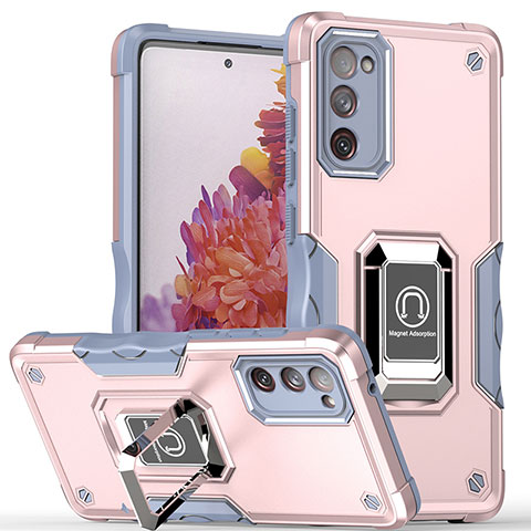 Funda Bumper Silicona y Plastico Mate Carcasa con Magnetico Anillo de dedo Soporte QW1 para Samsung Galaxy S20 FE (2022) 5G Rosa