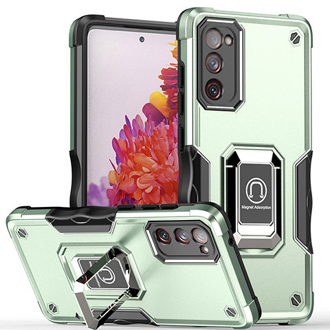 Funda Bumper Silicona y Plastico Mate Carcasa con Magnetico Anillo de dedo Soporte QW1 para Samsung Galaxy S20 FE 4G Menta Verde