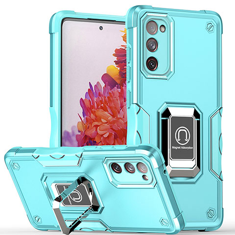 Funda Bumper Silicona y Plastico Mate Carcasa con Magnetico Anillo de dedo Soporte QW1 para Samsung Galaxy S20 FE 5G Azul Claro