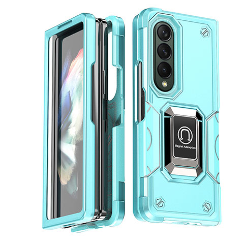 Funda Bumper Silicona y Plastico Mate Carcasa con Magnetico Anillo de dedo Soporte QW1 para Samsung Galaxy Z Fold3 5G Azul Claro