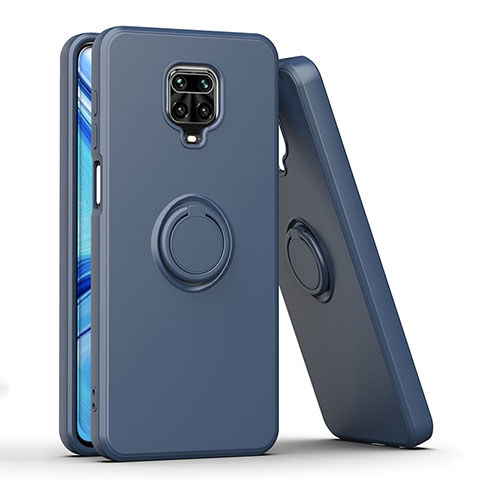 Funda Bumper Silicona y Plastico Mate Carcasa con Magnetico Anillo de dedo Soporte QW1 para Xiaomi Poco M2 Pro Azul