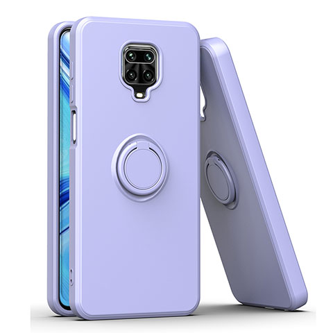 Funda Bumper Silicona y Plastico Mate Carcasa con Magnetico Anillo de dedo Soporte QW1 para Xiaomi Poco M2 Pro Morado