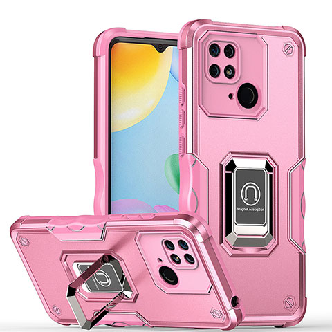 Funda Bumper Silicona y Plastico Mate Carcasa con Magnetico Anillo de dedo Soporte QW1 para Xiaomi Redmi 10 Power Oro Rosa