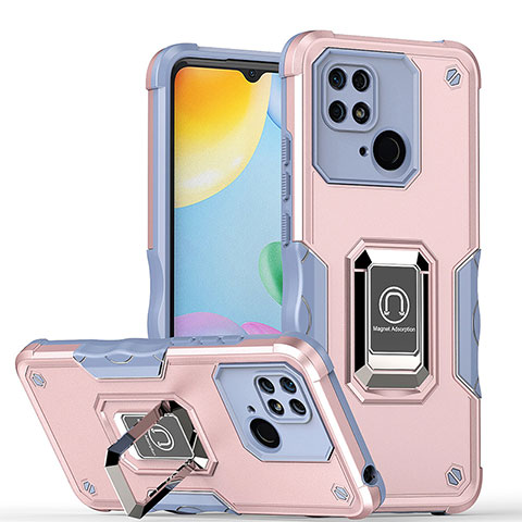 Funda Bumper Silicona y Plastico Mate Carcasa con Magnetico Anillo de dedo Soporte QW1 para Xiaomi Redmi 10 Power Rosa