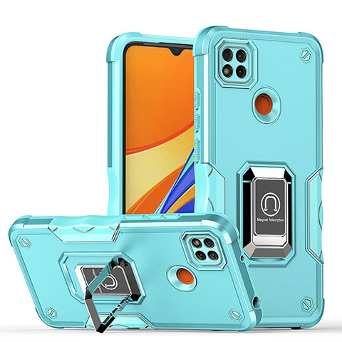 Funda Bumper Silicona y Plastico Mate Carcasa con Magnetico Anillo de dedo Soporte QW1 para Xiaomi Redmi 10A 4G Azul Cielo