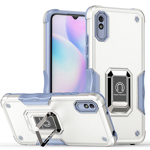 Funda Bumper Silicona y Plastico Mate Carcasa con Magnetico Anillo de dedo Soporte QW1 para Xiaomi Redmi 9A Blanco