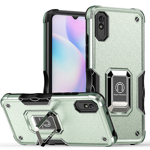 Funda Bumper Silicona y Plastico Mate Carcasa con Magnetico Anillo de dedo Soporte QW1 para Xiaomi Redmi 9A Menta Verde