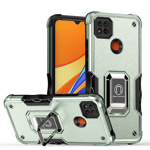 Funda Bumper Silicona y Plastico Mate Carcasa con Magnetico Anillo de dedo Soporte QW1 para Xiaomi Redmi 9C NFC Menta Verde