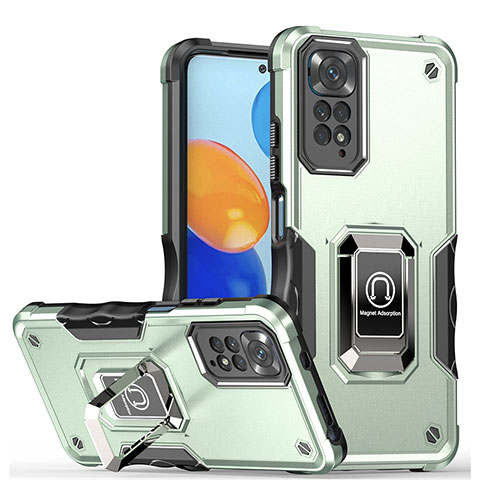 Funda Bumper Silicona y Plastico Mate Carcasa con Magnetico Anillo de dedo Soporte QW1 para Xiaomi Redmi Note 11 Pro 5G Menta Verde