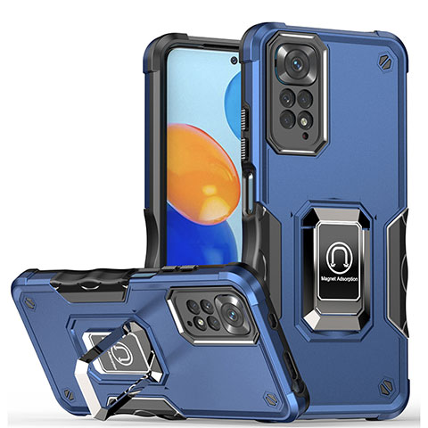 Funda Bumper Silicona y Plastico Mate Carcasa con Magnetico Anillo de dedo Soporte QW1 para Xiaomi Redmi Note 12 Pro 4G Azul