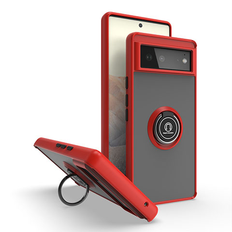 Funda Bumper Silicona y Plastico Mate Carcasa con Magnetico Anillo de dedo Soporte QW2 para Google Pixel 6 5G Rojo