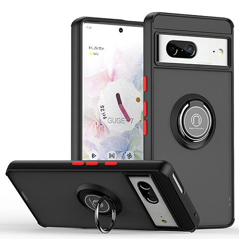 Funda Bumper Silicona y Plastico Mate Carcasa con Magnetico Anillo de dedo Soporte QW2 para Google Pixel 7 5G Rojo y Negro