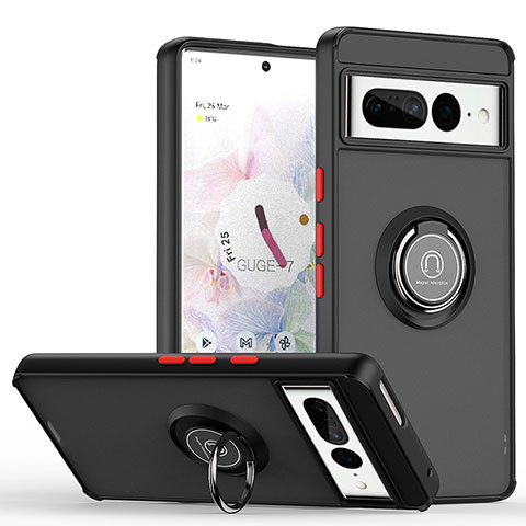 Funda Bumper Silicona y Plastico Mate Carcasa con Magnetico Anillo de dedo Soporte QW2 para Google Pixel 7 Pro 5G Rojo y Negro