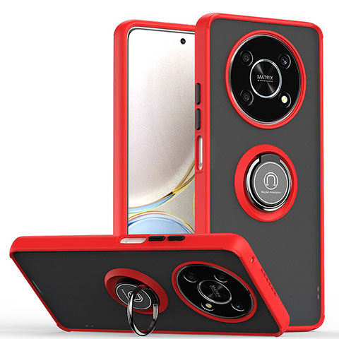 Funda Bumper Silicona y Plastico Mate Carcasa con Magnetico Anillo de dedo Soporte QW2 para Huawei Honor Magic4 Lite 5G Rojo