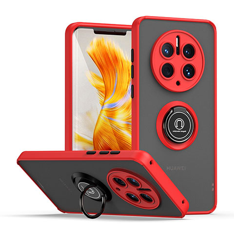 Funda Bumper Silicona y Plastico Mate Carcasa con Magnetico Anillo de dedo Soporte QW2 para Huawei Mate 50 Pro Rojo