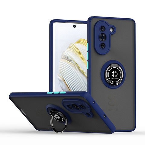 Funda Bumper Silicona y Plastico Mate Carcasa con Magnetico Anillo de dedo Soporte QW2 para Huawei Nova 10 Azul