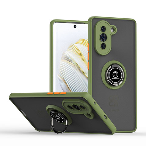 Funda Bumper Silicona y Plastico Mate Carcasa con Magnetico Anillo de dedo Soporte QW2 para Huawei Nova 10 Ejercito Verde