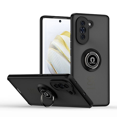 Funda Bumper Silicona y Plastico Mate Carcasa con Magnetico Anillo de dedo Soporte QW2 para Huawei Nova 10 Negro