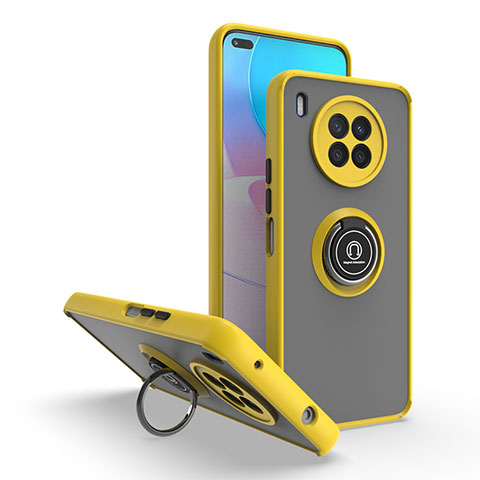 Funda Bumper Silicona y Plastico Mate Carcasa con Magnetico Anillo de dedo Soporte QW2 para Huawei Nova 8i Amarillo