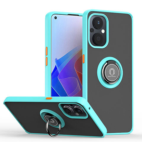 Funda Bumper Silicona y Plastico Mate Carcasa con Magnetico Anillo de dedo Soporte QW2 para OnePlus Nord N20 5G Cian