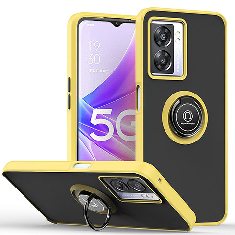 Funda Bumper Silicona y Plastico Mate Carcasa con Magnetico Anillo de dedo Soporte QW2 para OnePlus Nord N300 5G Amarillo