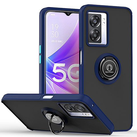 Funda Bumper Silicona y Plastico Mate Carcasa con Magnetico Anillo de dedo Soporte QW2 para Oppo A57 5G Azul