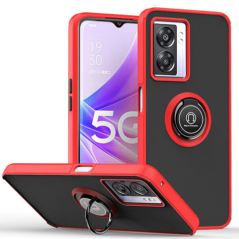 Funda Bumper Silicona y Plastico Mate Carcasa con Magnetico Anillo de dedo Soporte QW2 para Oppo A57 5G Rojo