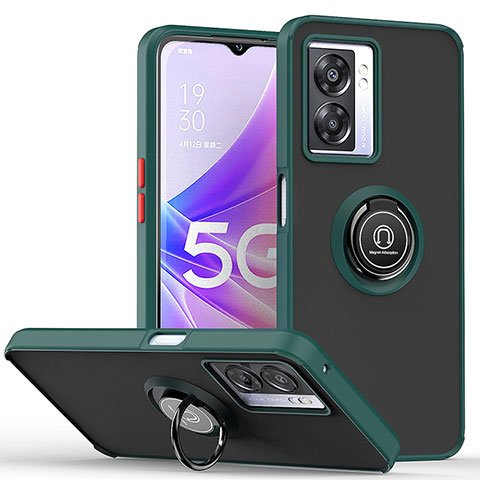 Funda Bumper Silicona y Plastico Mate Carcasa con Magnetico Anillo de dedo Soporte QW2 para Oppo A77 5G Verde Noche