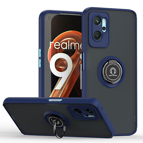 Funda Bumper Silicona y Plastico Mate Carcasa con Magnetico Anillo de dedo Soporte QW2 para Oppo A96 4G Azul