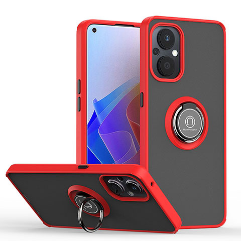 Funda Bumper Silicona y Plastico Mate Carcasa con Magnetico Anillo de dedo Soporte QW2 para Oppo A96 5G Rojo