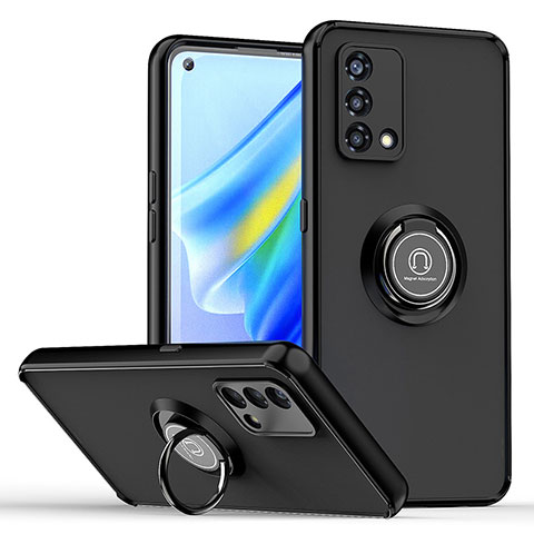 Funda Bumper Silicona y Plastico Mate Carcasa con Magnetico Anillo de dedo Soporte QW2 para Oppo F21 Pro 4G Negro