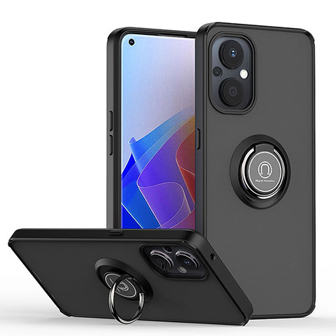 Funda Bumper Silicona y Plastico Mate Carcasa con Magnetico Anillo de dedo Soporte QW2 para Oppo F21 Pro 5G Negro