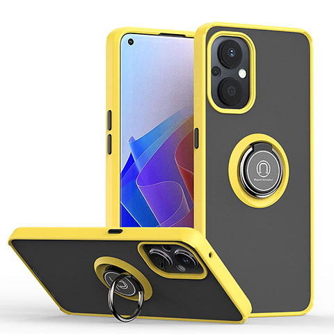 Funda Bumper Silicona y Plastico Mate Carcasa con Magnetico Anillo de dedo Soporte QW2 para Oppo F21s Pro 5G Amarillo